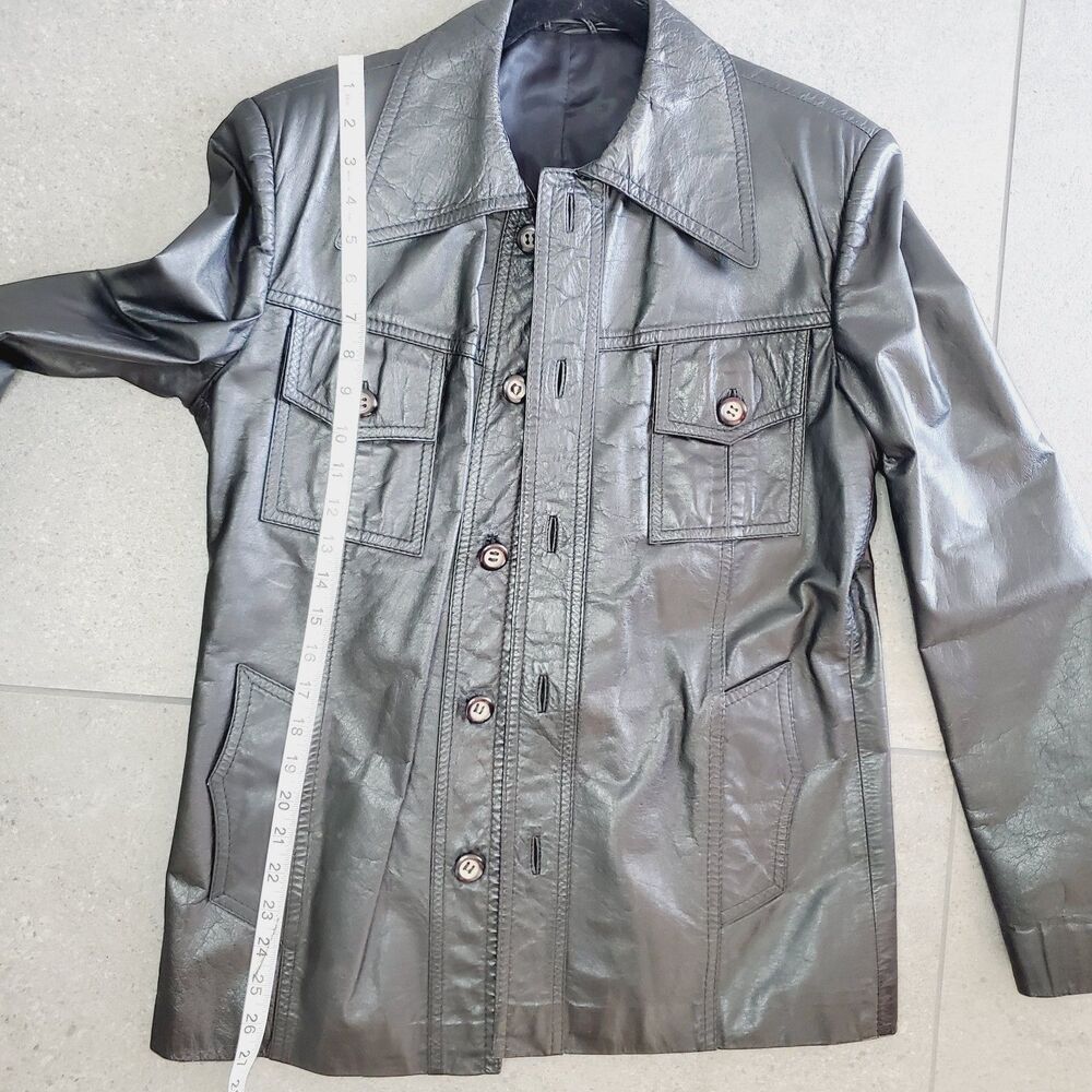 Vintage Womens Mens Black Leather Jacket Long Sleeve Shirt Biker Casaul SZ M - Picture 8 of 13